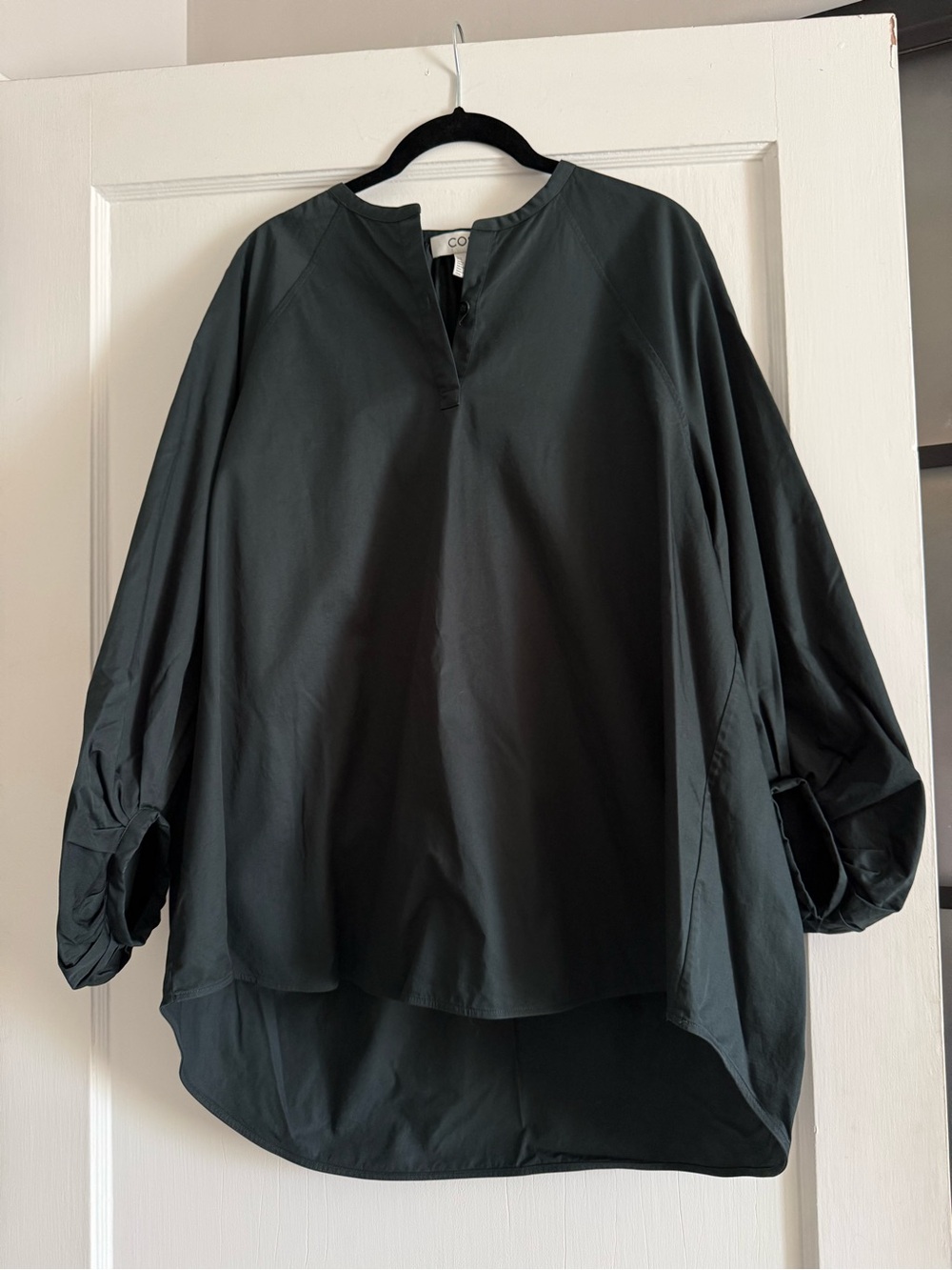 COS Dark Pine Green Oversized Balloon Sleeve Tunic Top
